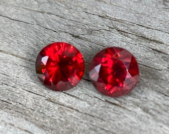 Natural Garnet Pair of Gemstones | Round Cut | 6mm | Red Garnet | Engagement Jewellery | Loose Gemstones for Earrings | Earring Gemstones