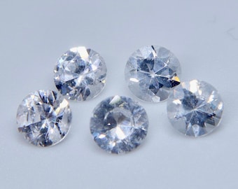 Natural White Sapphire Gemstone Set: Round Cut, 5mm Ceylon Sapphires