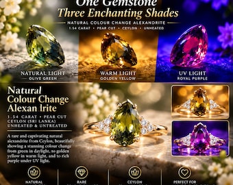 Natural Alexandrite 1.54 ct, Pear Cut Ceylon Gemstone, Green to Reddish Orange Color Change, Untreated Loose Stone