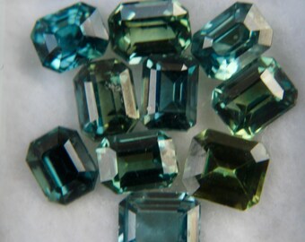 Natural Blue Green Sapphires Set | Emerald Cut | 6.45 Carat | 5.00 - 5.50 mm | Engagement Rings | Set Of Gemstones | Earth Mined | Natural