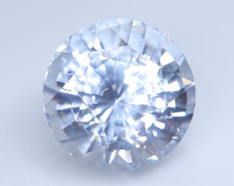 Natural White Sapphire 3.11ct Round Cut Ceylon Gemstone, 8mm Colorless Sapphire, Heated Loose Stone for Engagement Ring