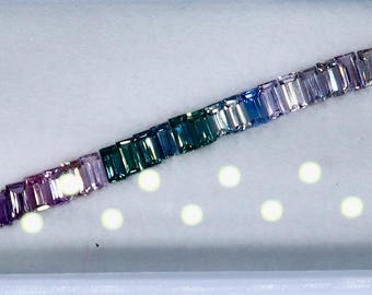 Natural Rainbow Sapphire Baguette Set 10.55ct Ceylon Calibrated 4x2mm Multi Color Gemstone Strip for Bracelet Ring Jewelry