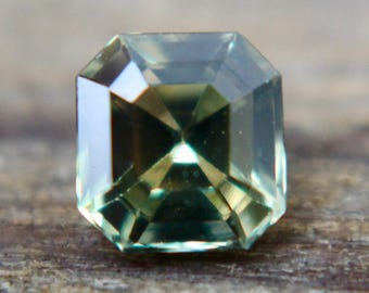 Natural Parti Sapphire | Asscher Cut | 0.87 Carat | 5.40x5.10 mm | Loose Sapphire | Green Yellow Sapphire Rings | Jewellery | Gemstones