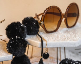 Snowy Cords | Fur Sunglass Strap black - Glasses Chain