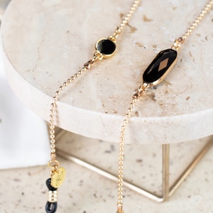 Zonnebril Ketting Zonnebrilhouder in verguld met kristalsteen Brillenriem Gold - Black