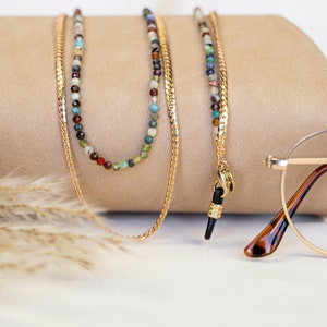 Glasses strap | Sunglass Holder double chain with coloured stones | Glasses chain