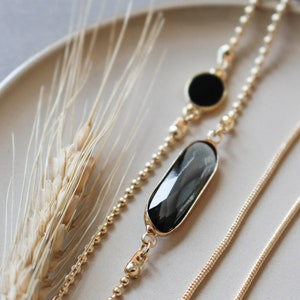 Gold Eyeglass Chain for Women | Sunglasses Strap Necklace with Black Gem | Glasses Holder Jewelry