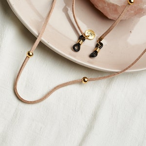 Bracelet de lunettes de soleil | Lanière de lunettes en cuir suédé beige | Porte-lunettes de soleil