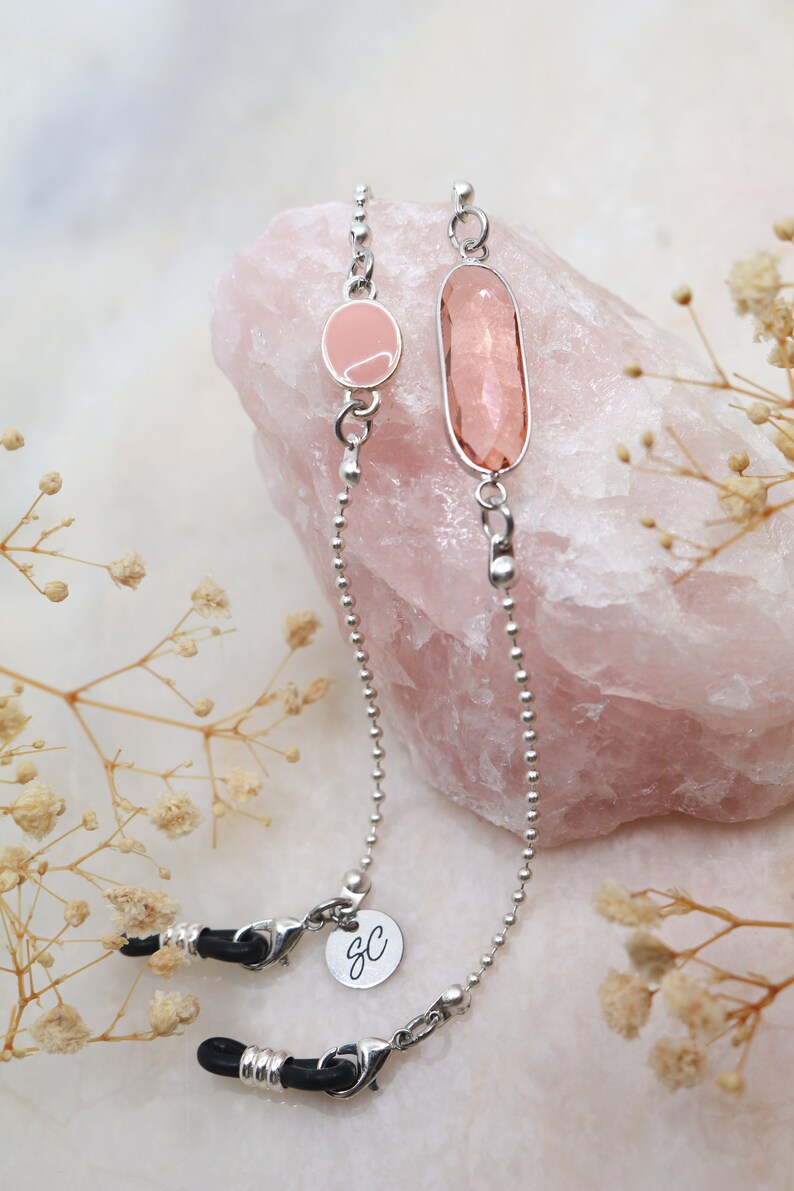 Zonnebril Ketting Zonnebrilhouder in verguld met kristalsteen Brillenriem Silver - Pink