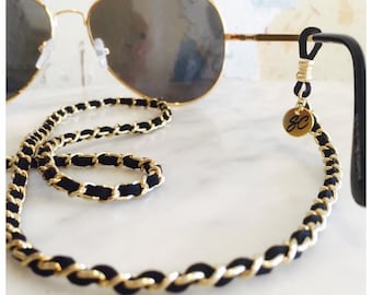 Black Gold Braided Sunglasses Strap| Luxury Glasses Chain | Chic Eyewear Necklace for Women