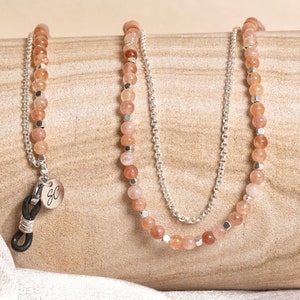 Glasses Chain Double  |  Sunglass Strap double with silver and beaded peach stones | Sunglasses Chains