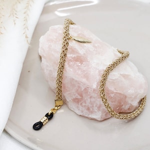 Lanière de lunettes de soleil | Lanière de lunettes en corde beige doré avec breloque | Bracelet de lunettes de soleil