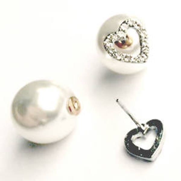 Heart Double Pearl Backed Crystal Studs