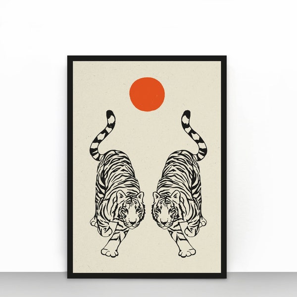 Tiger Tiger Sun print | Boho vintage wall art poster