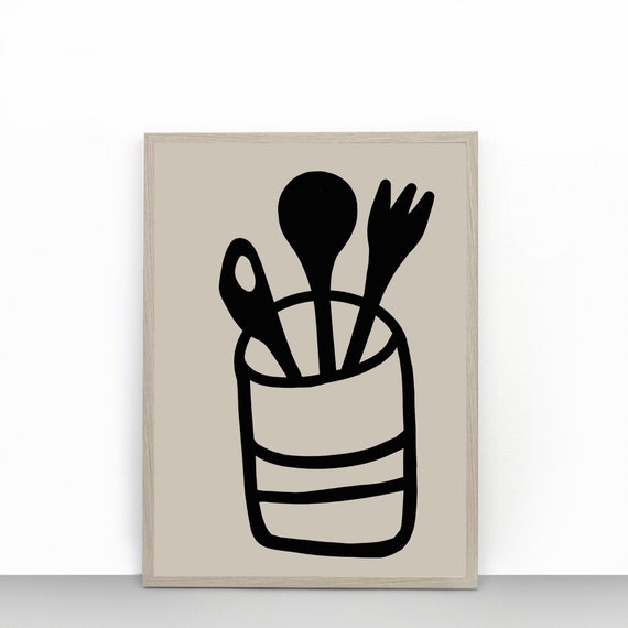 Kitchen Utensils Print Utensils Illustration Print Fun Art Etsy