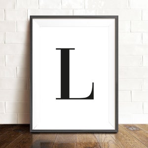 Simple black letter print | Personalised print | Black initial print | Alphabet letter poster
