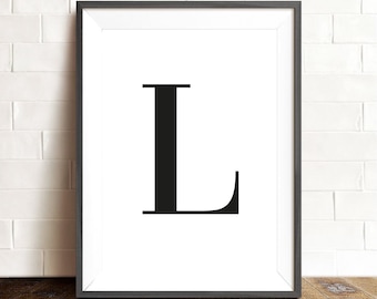 Simple black letter print | Personalised print | Black initial print | Alphabet letter poster