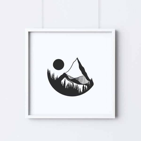Black and White Mountain Print - Etsy