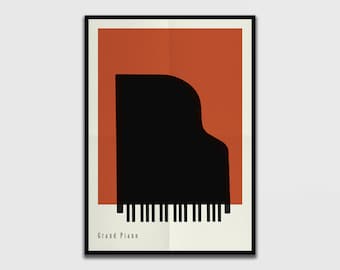 Grand Piano art print | Piano Music Poster Red