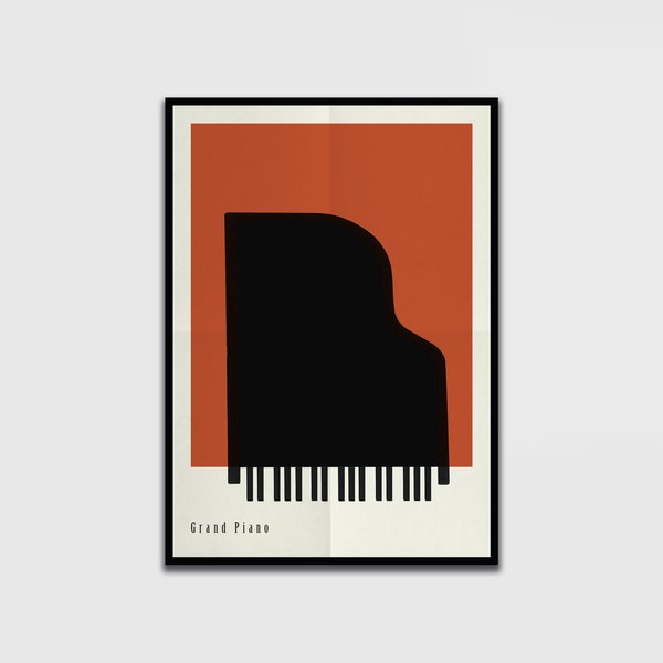 Grand Piano art print | Piano Music Poster Red