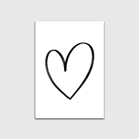 Minimalist Heart Heart Line Drawing Print Black Heart Etsy Uk