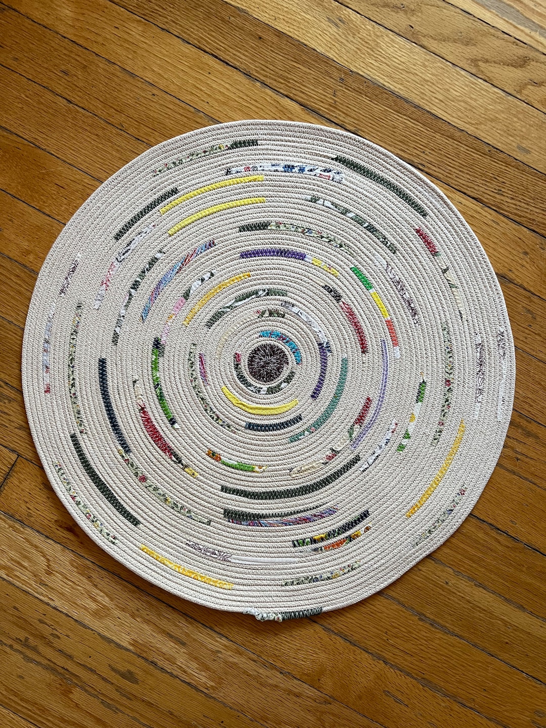 Handmade Rug Multi Color Fabric Covered Rope 19.75” Diameter Made With ...