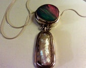 Vintage Baroque Pearl Dichroic Rainbow pendant, Hinged Pendant Sterling Bezel Necklace, Gift For Her Gorgeous Sterling Pearl Necklace