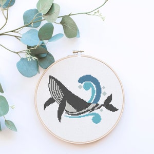 Whale Beach Ocean Art Counted Cross Stitch Pattern - PDF Digital Download