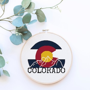 Colorado Flag Mountains Counted Cross Stitch  - PDF Digital Download