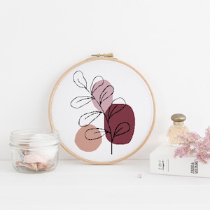 Boho Minimalist Modern Leaf Plant Counted Cross Stitch Pattern - PDF Digital Download