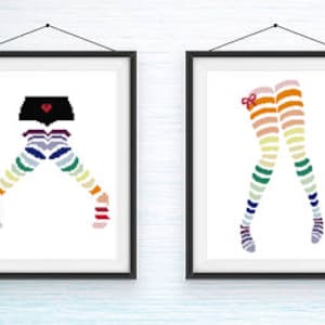 Set of TWO - Rainbow Stocking Legs Girl Women Counted Cross Stitch Pattern - PDF Digital Download
