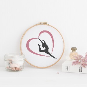 Turnster dans danser hart silhouet geteld kruissteekpatroon - pdf digitale download