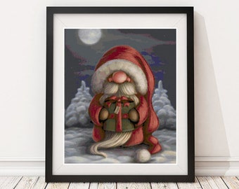 Holiday Christmas Gnome Santa Claus Counted Cross Stitch Pattern - PDF Digital Download