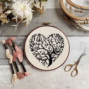 Silhouette Tree of Life in a Heart Shape Counted Cross Stitch - PDF Digital Download