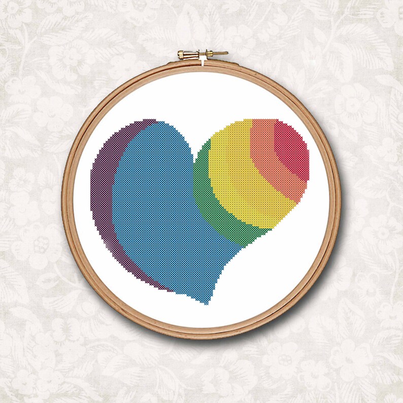 Rainbow Heart Love Counted Cross Stitch Pattern PDF Digital Etsy