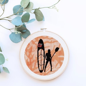 Paddleboard Paddle Board Kayak Silhouette Counted Cross Stitch Pattern - PDF Digital Download