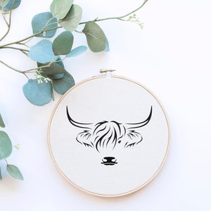 Highland Cow Embroidery Hoop Pattern - PDF Digital Download