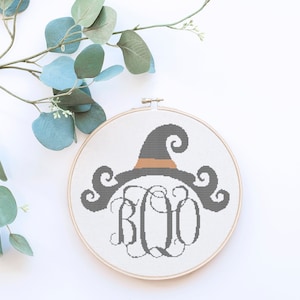 Halloween Hexe Hexenhut Boo Text Kreuzstichmuster - PDF Digital Download