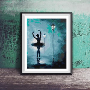 Blue Watercolor Ballerina Ballet Silhouette Counted Cross Stitch - PDF Digital Download