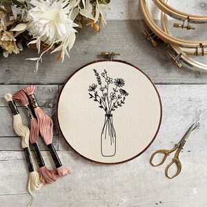 Wildflowers in a Milk Bottle Embroidery Hoop Pattern - PDF Digital Download