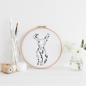 Boho Feminine Women Female Wildflower Line Art Embroidery Hoop Pattern - PDF Digital Download