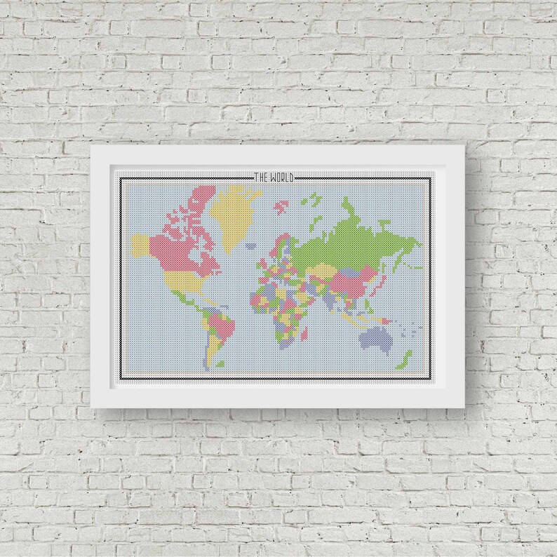 The World Map Travel Multi Color Counted Cross Stitch Pattern Etsy