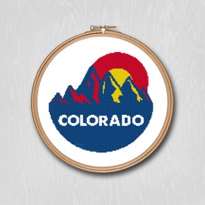 Colorado Flag Mountains Counted Cross Stitch  - PDF Digital Download