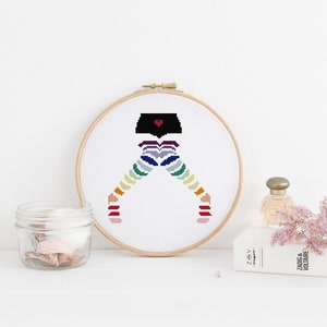 Rainbow Stocking Legs Girl Women Counted Cross Stitch Pattern - PDF Digital Download