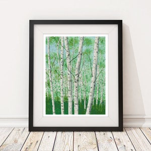 Landscape Aspen Trees in Summer Counted Cross Stitch Pattern - PDF Digital Download