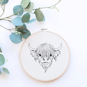 Highland Cow Embroidery Hoop Pattern - PDF Digital Download