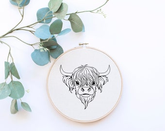 Highland Cow Embroidery Hoop Pattern - PDF Digital Download