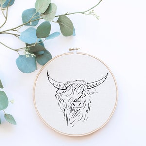 Highland Cow Embroidery Hoop Pattern - PDF Digital Download
