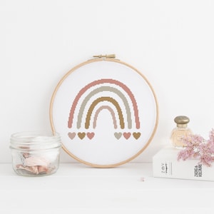 Boho Boho Rainbow Heart Nursery Patrón de punto de cruz contado - PDF Descarga digital