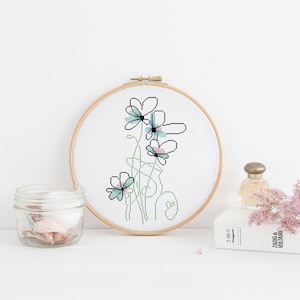Boho Bohemian Blue Daisy Flower Counted Cross Stitch Pattern - PDF Digital Download